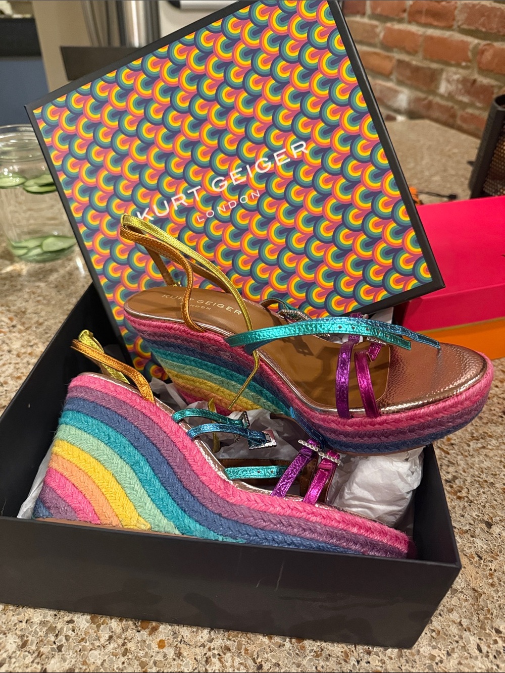 Kurt Geiger Metallic Rainbow Espadrille Wedge Sandals - Picture 1 of 1